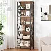 HOMISSUE Tall Bookshelf, 7-Tier Book Shelf, Rustic Wood Metal Bookshelves and Bookcases, Freestanding and Industrial Open Bookcase for Home Office, Living Room and Bedroom, Vintage Brown
