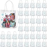 Yeaqee 36 Pcs Christmas Snowflake Clear Gift Bags with Handles Bulk Plastic Treat Candy Bags Reusable PVC Tote Gift Wrap for Retail Xmas Birthday Bridal Shower Party Favors(Blue)