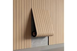 YU LI 3DH Peel and Stick PVC Slat Wall Panel 118"x15.75" Self-Adhesive Thick Faux Oak Wood Grain Wallpaper Panel 3D Soundproof Wall Panels for Walls & Ceilings