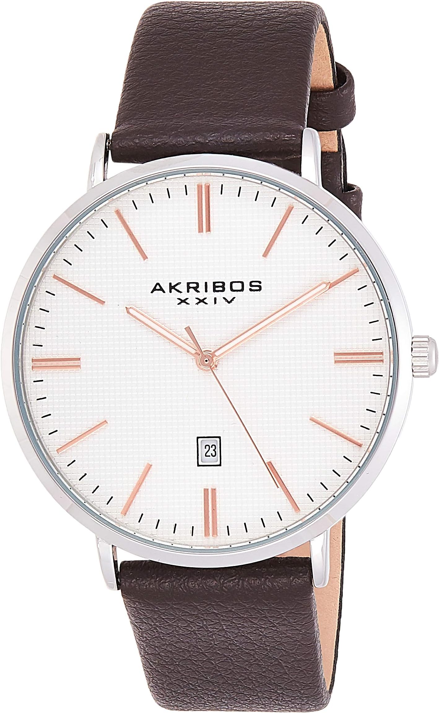 Akribos XXIV Men's Case with Textured Blue Dial on Genuine Leather Strap Watch AK935