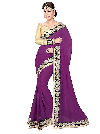 Womens New Georgette Heavy Lace Border Work Party Wear Saree