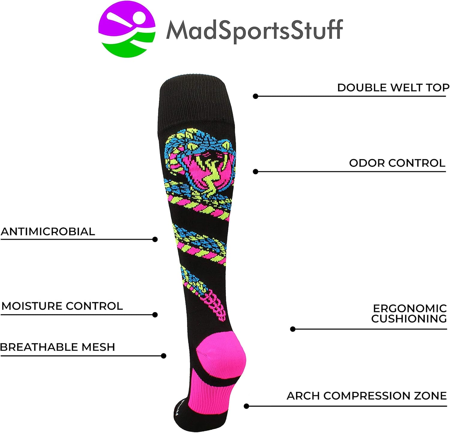 MadSportsStuff Crazy Snake Over The Calf Athletic Socks : Clothing