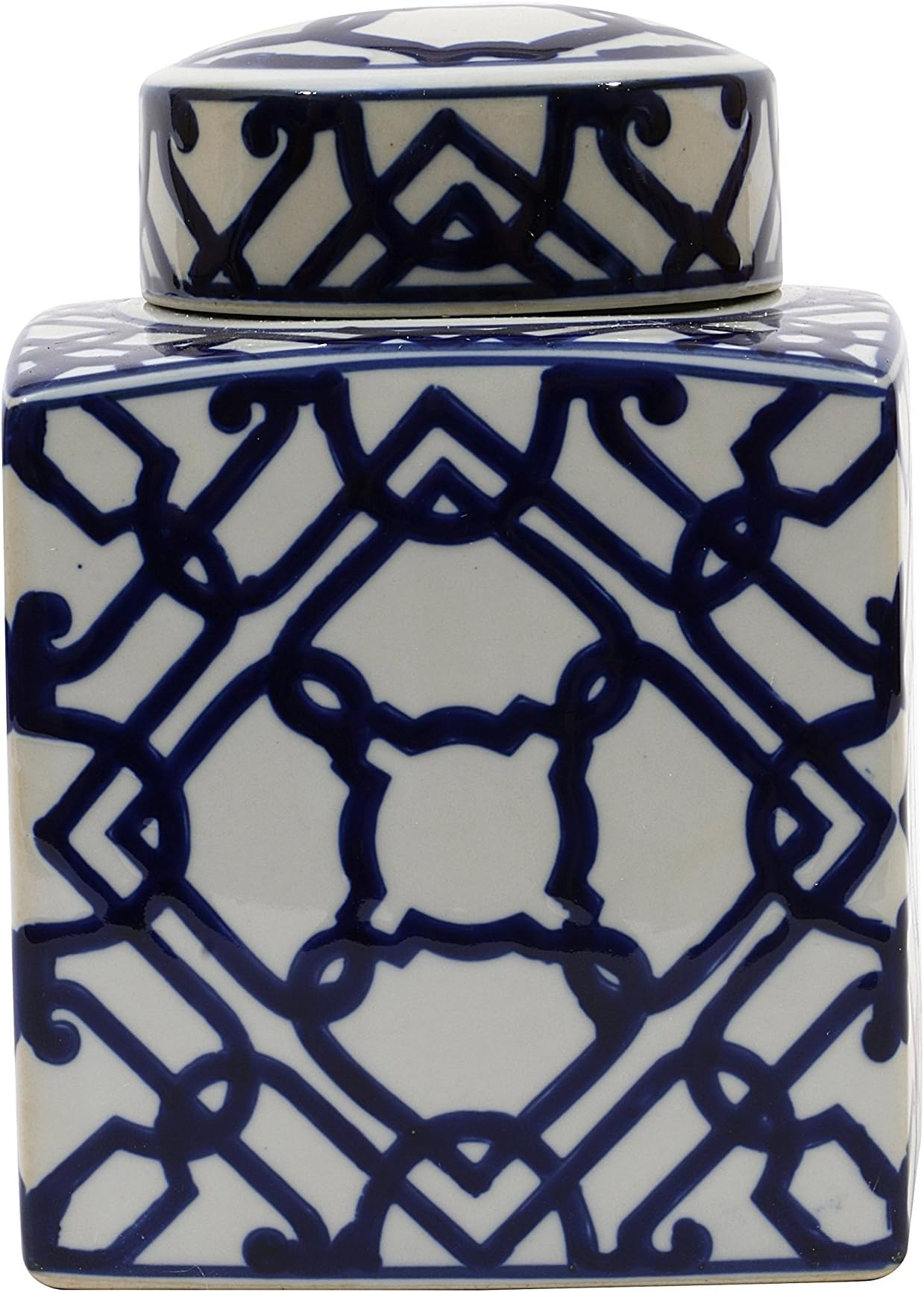 Creative Co-opDecorative Ceramic Ginger Jar with Lid, Blue and White