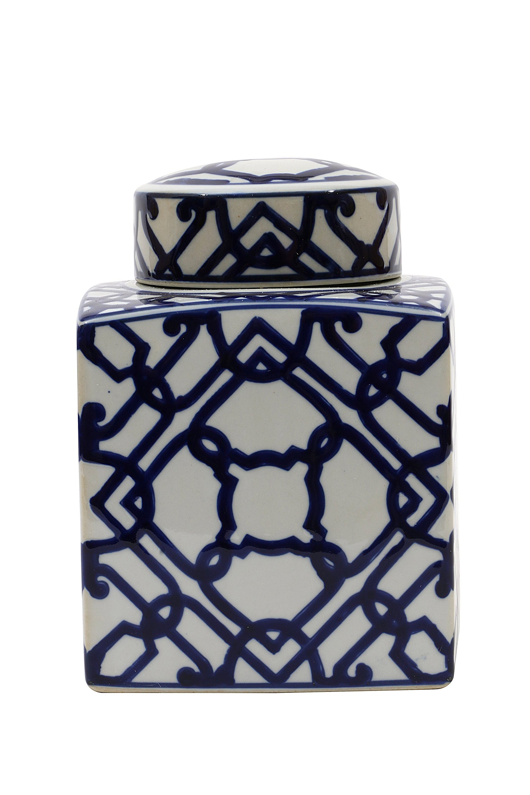 Creative Co-opDecorative Ceramic Ginger Jar with Lid, Blue and White