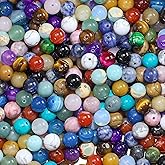 Ouubuuy 0.5lb 280pcs Natural Stone Beads Multicolor Random Mixed Assorted Round Loose Gemstone and Crystal Beads for Bracelet Necklace Earrings Jewelry Making