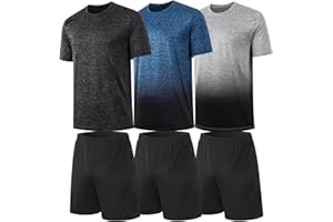 BUYJYA 3 Pack Men's Gym Shorts Shirt Set Workout Athletic Basketball Running Football Elastic Waist with Pocket Gifts
