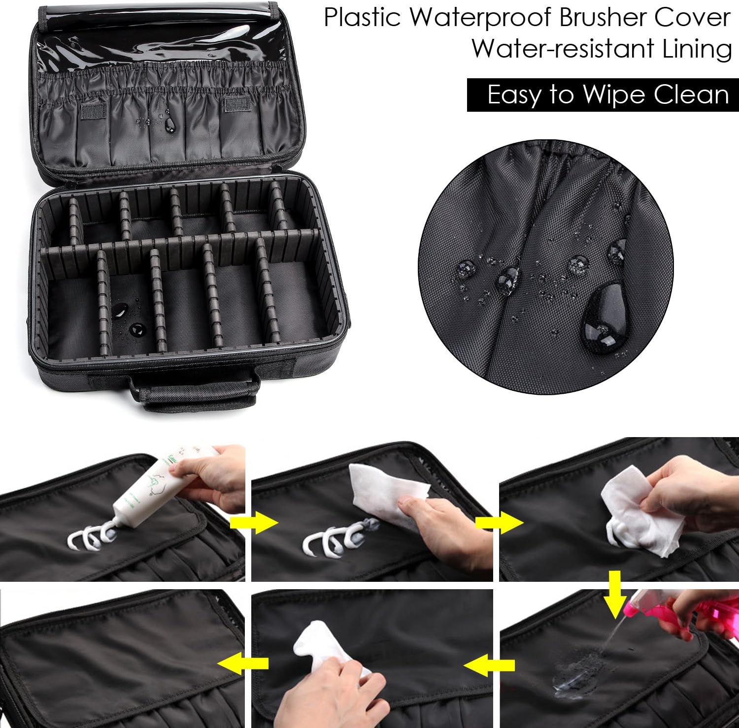 VASKER Large Makeup Case 3 Layers Makeup Bag Organizer Professional Waterproof Travel Cosmetic Case Box Portable Train Cases Black Brush Holder with Adjustable Divider Gift for Women : Beauty