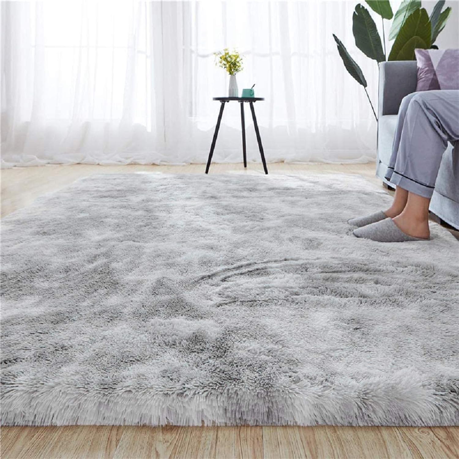 Pauwer Plush Shaggy Area Rugs Silky Smooth Fur Rugs Modern Indoor Plush Fluffy Rugs Anti-Skid Playing Mat for Bedroom Living Room Floor Carpet Mat(Light Grey - Image 3