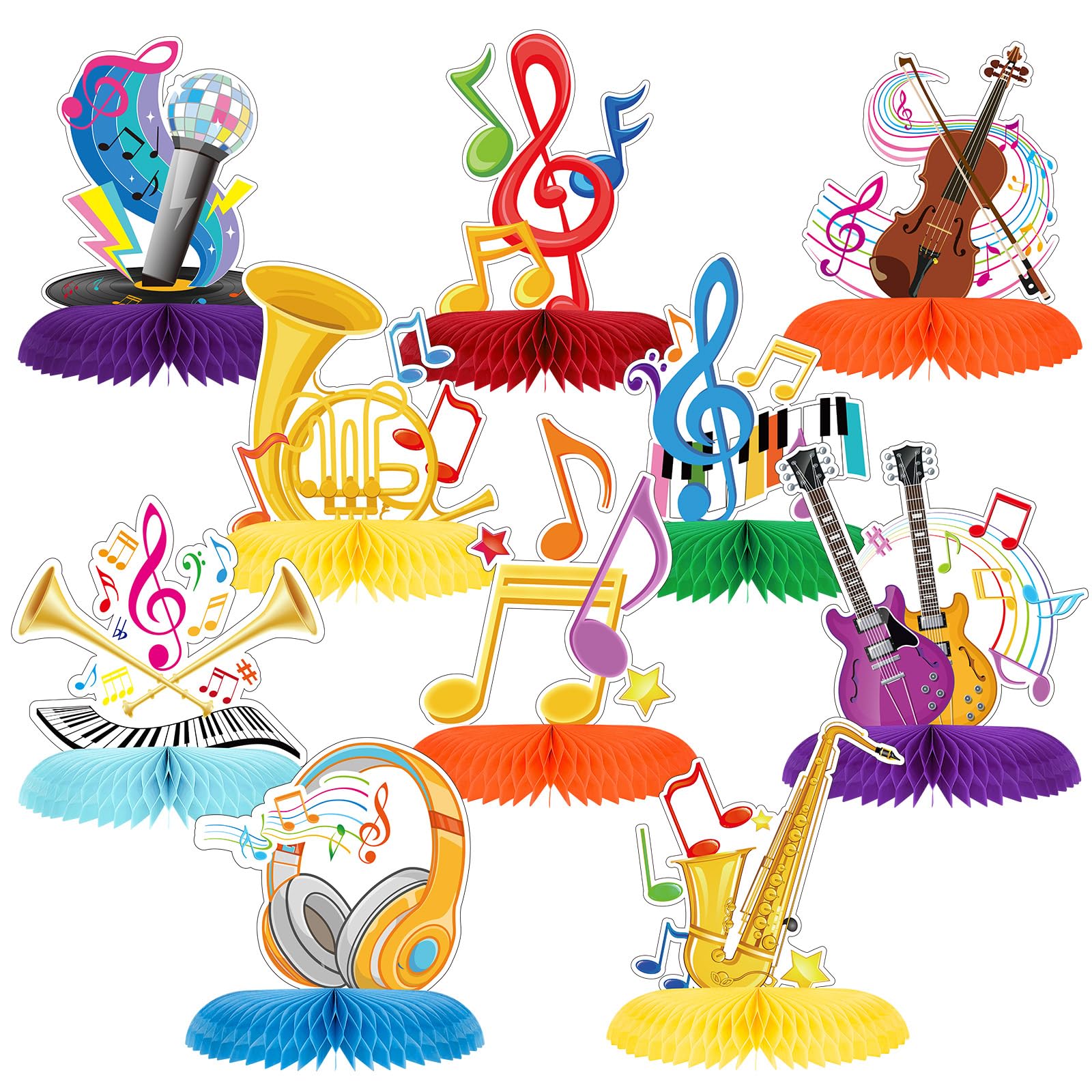 Photo 1 of Weekgrat 10 Pcs Music Notes Honeycomb Table Centerpiece Music Themed Party Decorations Musical Notes Decor Sing Birthday Party Decorations for Baby Shower Wedding Karaoke Supplies