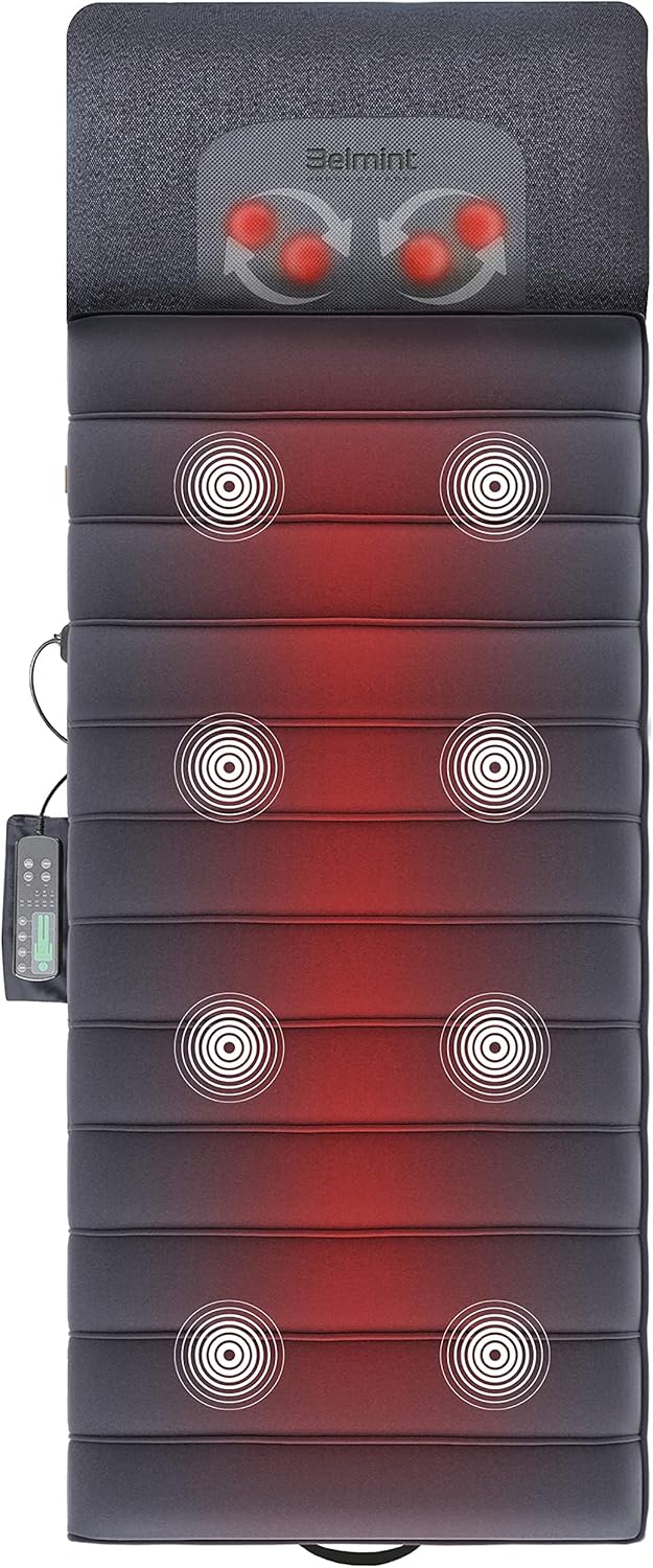 Full Body Vibrating Mat and Shiatsu Neck Massager - Warming Bed Vibrating Pad Cushion with 10 Vibrating Motors - Warming Shiatsu Pillow Massager - Relieves Stress, Tensions from Shoulder & Back Pain: Health & Personal Care