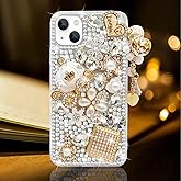 Guppy for iPhone 14 Case Women Luxury 3D Bling Shiny Rhinestone Diamond Crystal Pearl Handmade Pendant Iron Tower Pumpkin Car Flowers Soft Protective Anti-Fall Case for iPhone 14