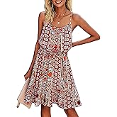 PRETTYGARDEN Women's Summer Mini Sundress Casual Spaghetti Strap Dresses Floral Sleeveless Ruffle Short Dress with Belt