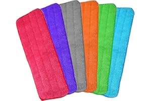 AILELAN Microfiber Replacement Mop Pads, 18" x 6" Wet & Dry Home & Commercial Cleaning Refills, Colorful Reusable Floor Mop Pads, Washable Floor Cleaning Pads, 6 Pack