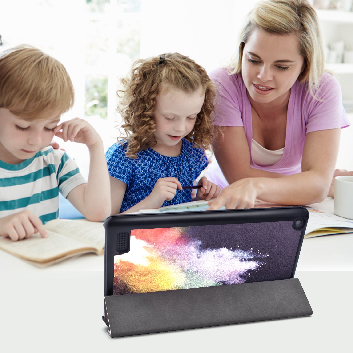 Dopup Fire 7 Folio Case for All-New Amazon fire 7, PU Leather Stand Folding Cover for Amazon New 7th Gen 2017 Release Slim Fit Ultra Lightweight with Auto Wake/Sleep(Color Fun)