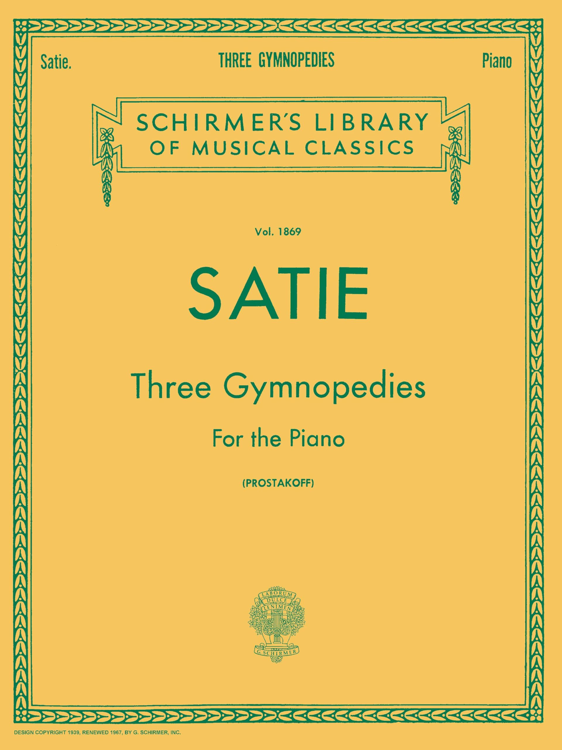 Erik Satie: Three Gymnopedies for Piano | Piano Solo Classical Sheet Music from Schirmer Library of Classics | Three Iconic French Piano Pieces Edited ... Library of Classics Volume 1869 Piano Solo