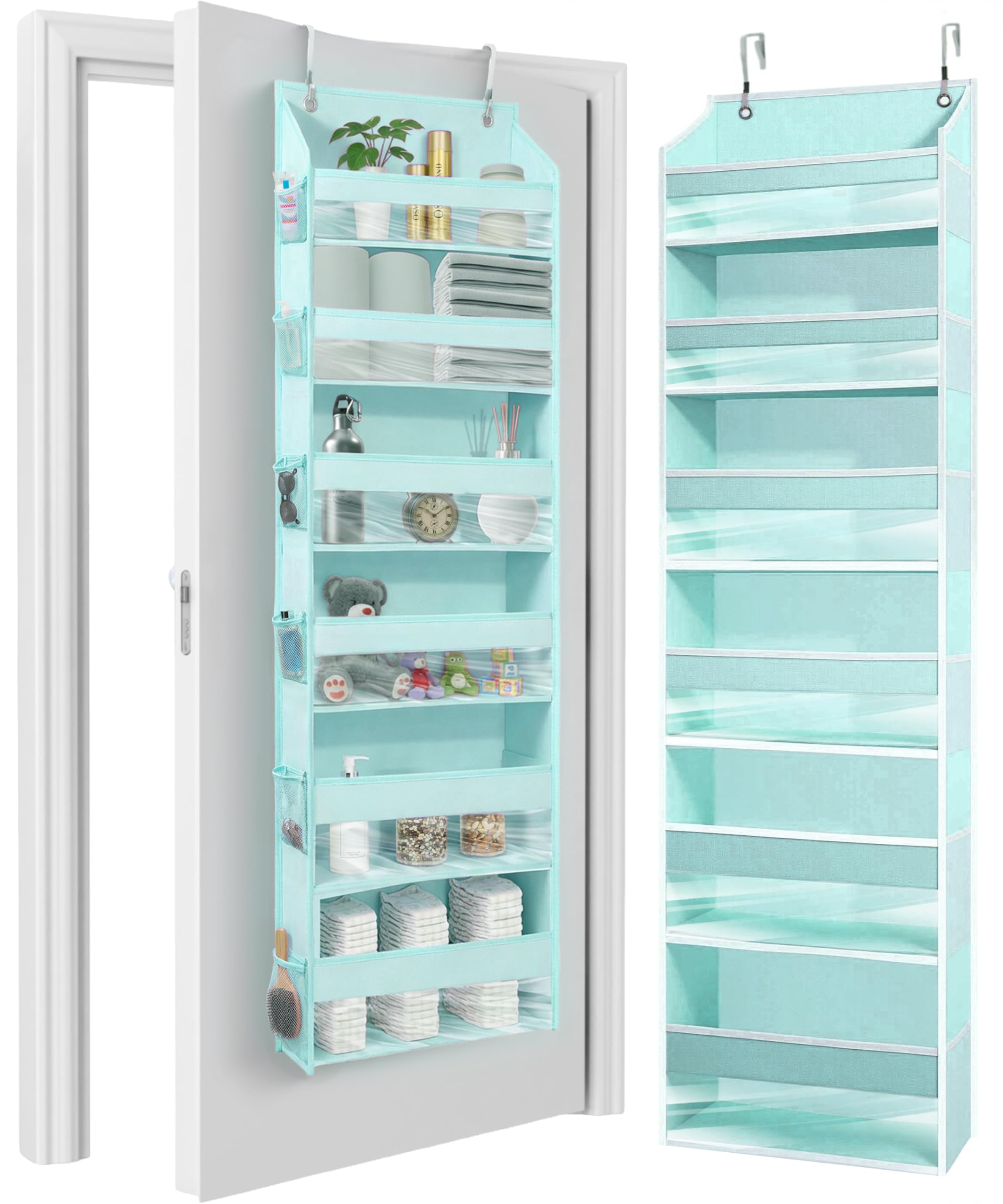 HOMELUX THEORY 1 PC Heavy Duty Over the Door Organizer 55x14x6.7, 6 Large Front & 12 Side Pockets, Hanging Storage Closet Door Organizer for Bedroom, Bathroom and Baby Nursery Storage (Baby Blue)