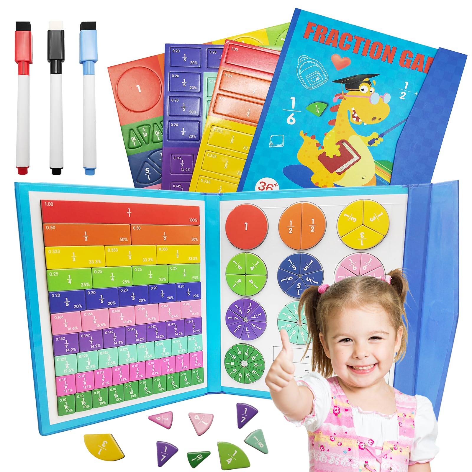 Magnetic Fraction Book,Montessori Magnetic Book Fraction Puzzle for Children, Magnetic Puzzle Learning Resources,Fractions Resources for Children, for Arly Math Skills Development