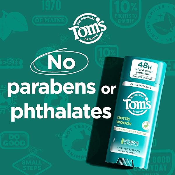 TOM’S OF MAINE NORTH WOODS ANTIPERSPIRANT FOR MEN AND WOMEN, WITH RECYCLED ALUMINUM, 3.25 OZ