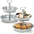 Okllen 2 Pack Galvanized Serving Stand, Metal 2 Tier Cupcake Tray Stand, Vintage Dessert Appetizer Display Stand, Rustic Home and Garden Display Stand for Country Farmhouse, Kitchen