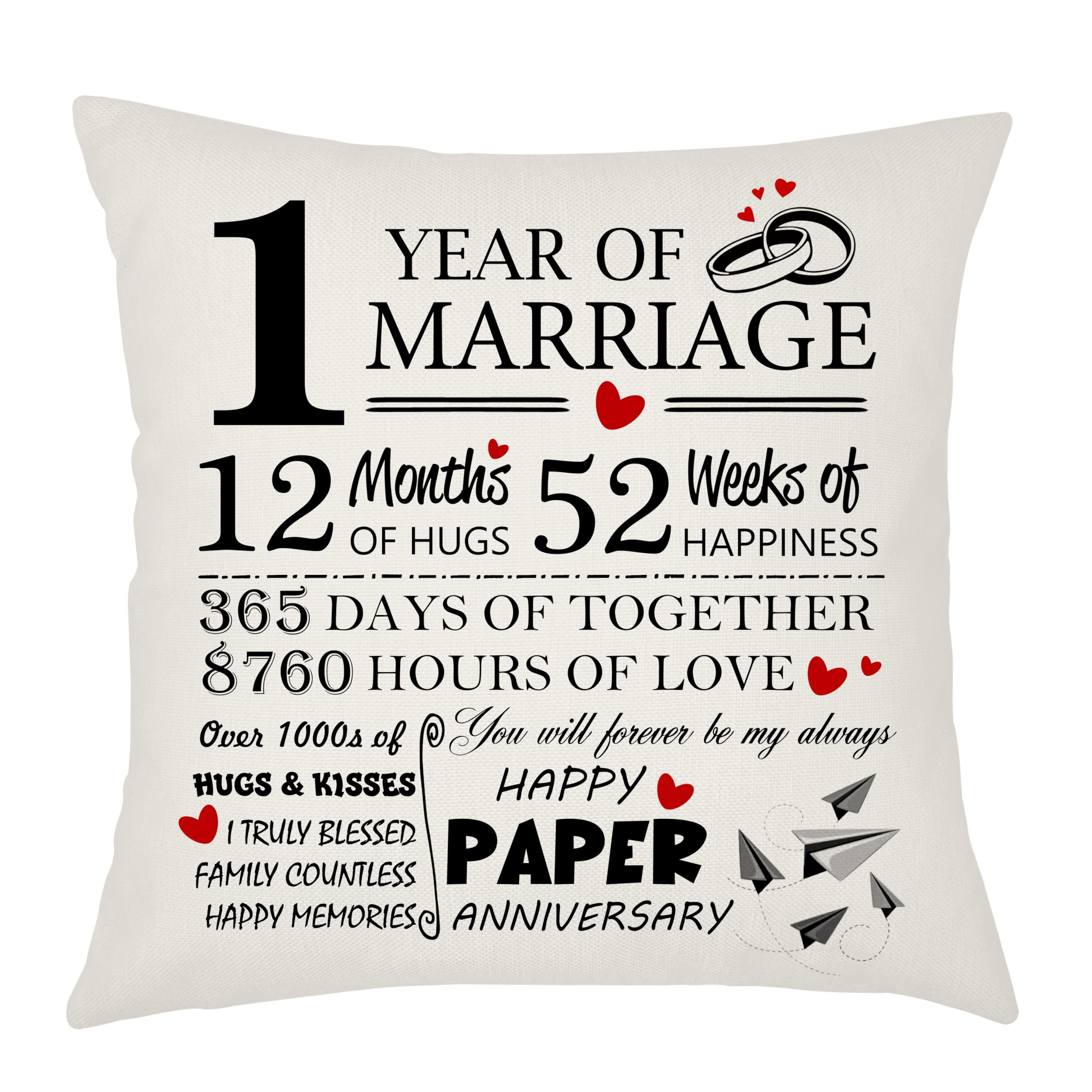 Weosan 1st Anniversary Cushion Cover Gift for Wife Husband Pillow Case 1st Weddding Anniversary Keepsake Present 1 Year of Marriage Gift Papper anniversary Cushion Cover 45x45cm (1 Year of Marriage)