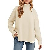 YUCOLEN Women's Oversized Sweaters Turtleneck 2026 Fall Outfits Trendy Drop Shoulder Knit Side Slit Pullover Sweater Tops