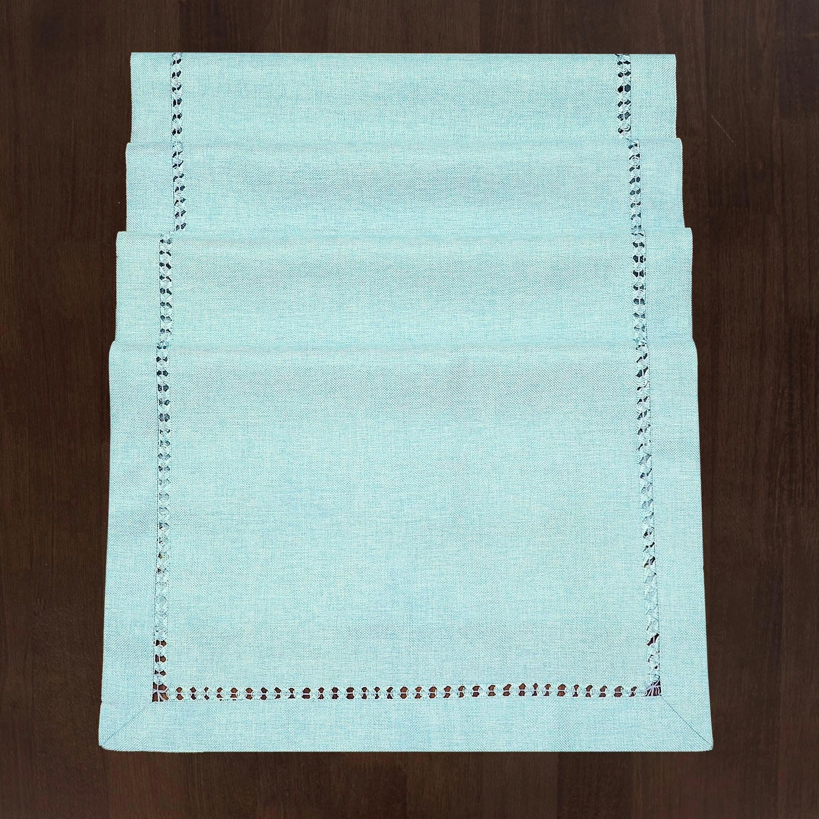 Grelucgo Set of 4 Handcrafted Solid Aqua Color Dining Table Place-mats, Double-Hemstitched, Rectangular 12 x 18 Inch