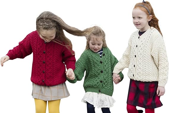 Amazon Com 100 Irish Merino Wool Little Girls Aran Sweater With Front Button 3 5 Years Clothing