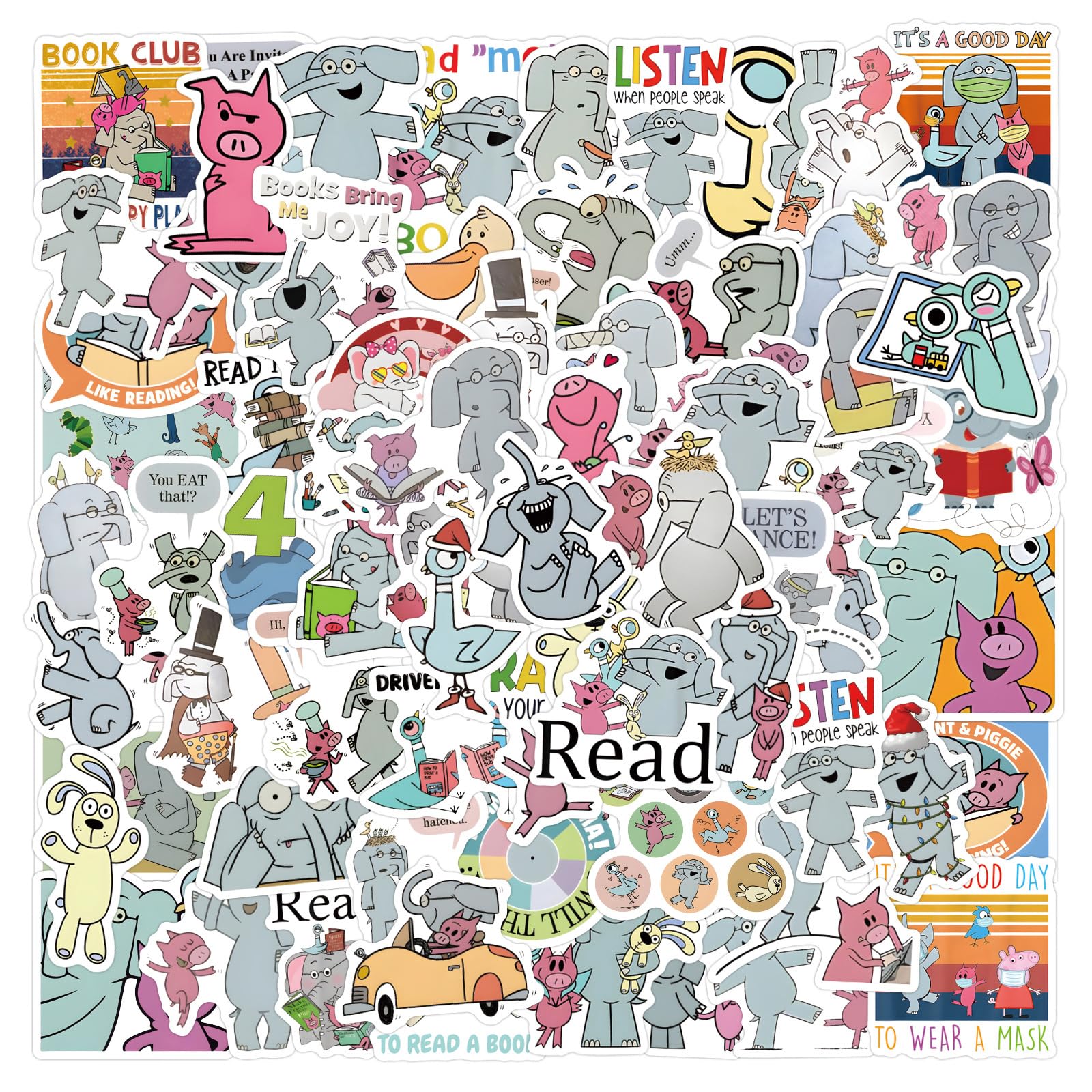 Photo 1 of 120pcs Elephant and Piggie Stickers Aesthetic Waterproof Stickers Luggage Skateboard Water Bottle Stickers Decal Bicycle Bumper Snowboard Decorate Gift.