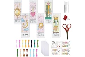 FREEBLOSS 6 Set Cross Stitch Bookmark Kit Stamped Cross Stitch Kit Tarot Cards Theme Embroidery Set with Instruction for Adul