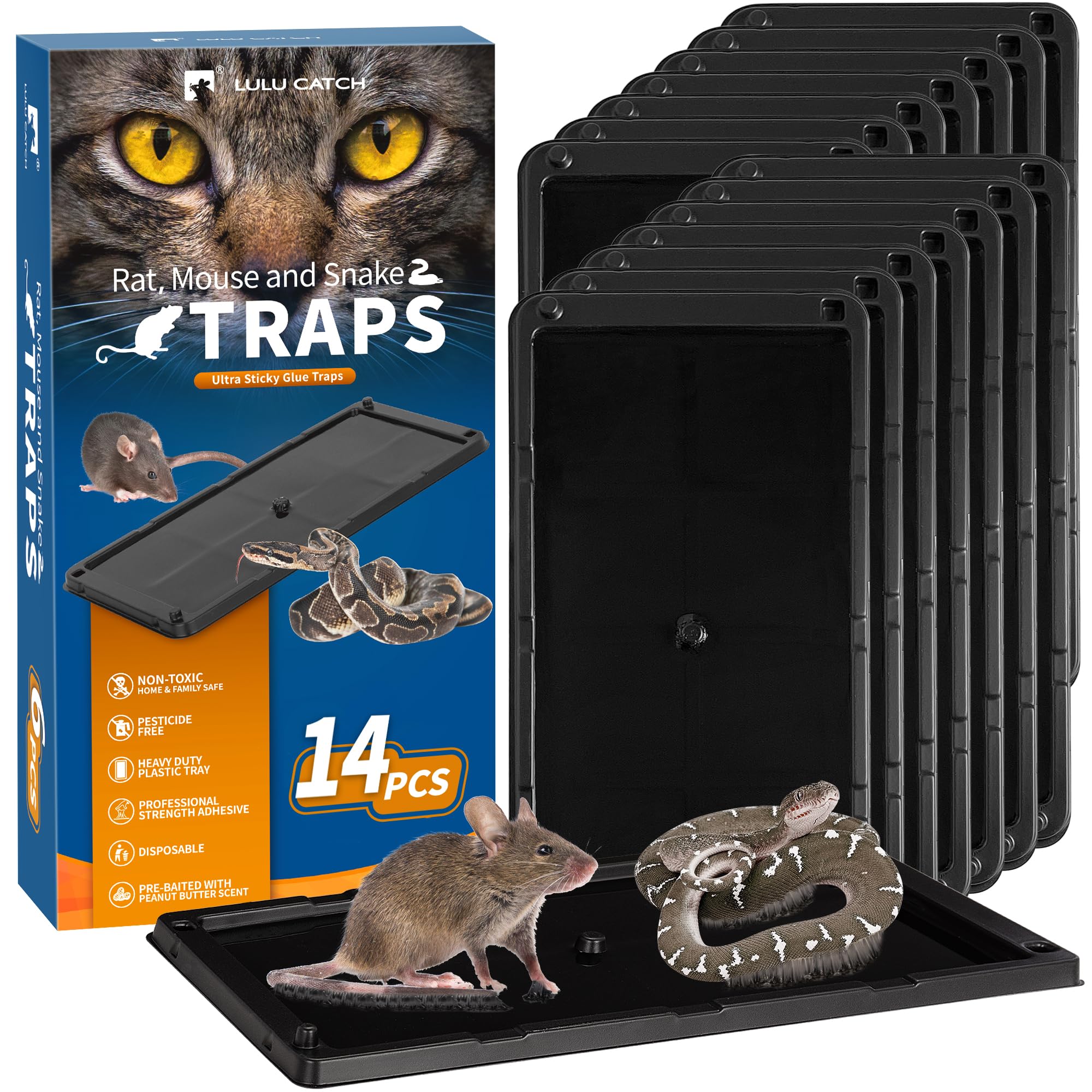 Photo 1 of LULUCATCH Glue Mouse Traps Indoor for Home 14 Pack, Pre-Baited Sticky Plastic Glue Boards for House, Snake, Lizard, Insect, Mice, Rats & Spider Traps, Pet Safe Pest Control