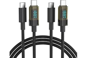 BENFEI 100W USB C to USB C Cable with LED Display [2-Pack 3.3 Feet], USB C Transparent Fast Charging Cable for iPhone 17/16/1