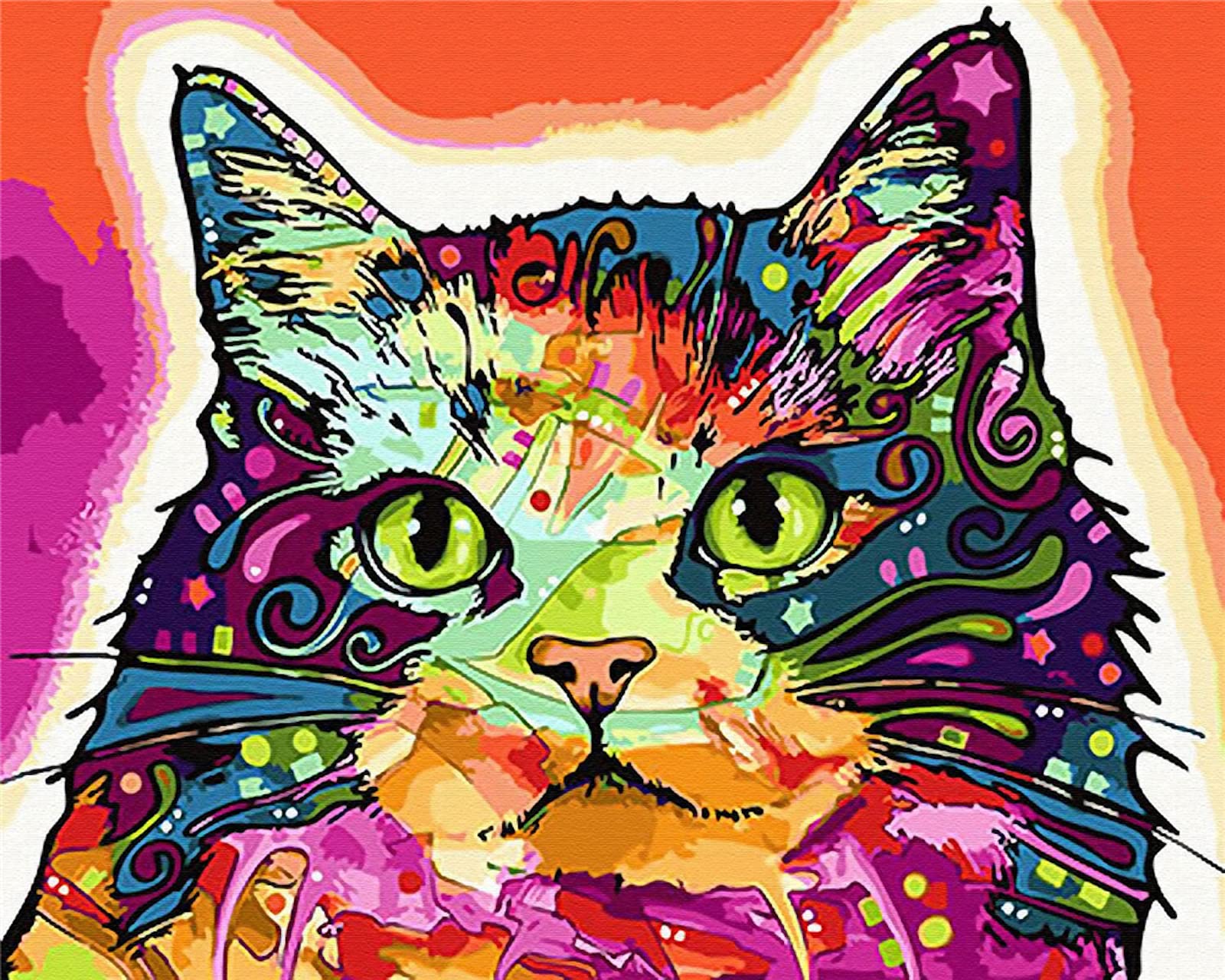 LukFun Paint by Numbers for Adults, DIY Oil Painting Paint by Number Kits, Colorful Animals Painting on Canvas 16x20inch, Color Cat-Without Frame