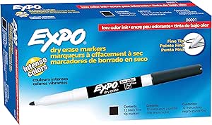 EXPO 86001 Low Odor Dry Erase Marker, Fine Point, Black (Pack of 12)