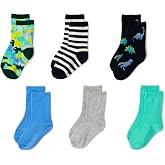 Amazon Essentials Boys' Patterned Crew Socks, 6 Pairs