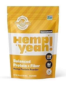 Manitoba Harvest Hemp Yeah! Balanced Protein + Fiber Powder, Unsweetened, 32oz, with 15g protein, 8g Fiber and 2g Omegas 3&6 per Serving, Keto-Friendly, Preservative Free, Non-GMO