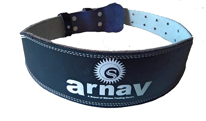 arnav Weight Lifting Gym Belt for Light and Heavy Exercise with Steel Roller Buckle Foam Padded Split Leather Black 4