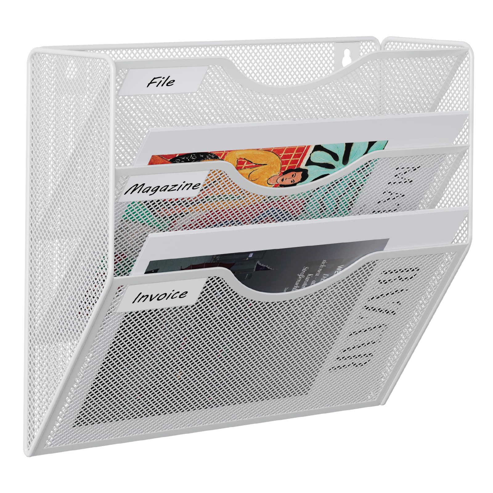 EasyPAG Metal 3 Tier A4 Wall Mounted Document Holder,Hanging Wall File Organiser,Pigeon Holes Storage,Wall Pocket,Filing Tray,Magazine Rack for Office & Home,White