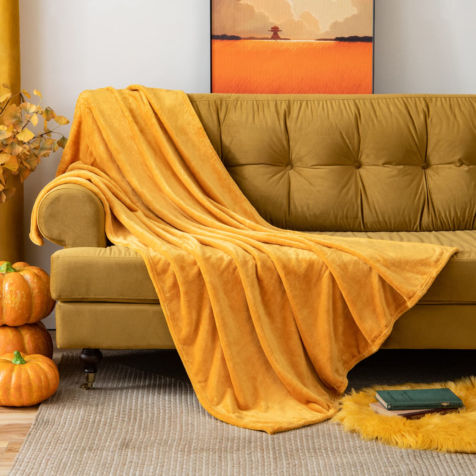 MIULEE Flannel Fleece Throw Blanket Soft Fluffy Solid Color Comfortable Plush Warm and Cozy for Bed Sofa Bedroom Travel/Single Yellow 51x60 Inch 130x150cm — image 1
