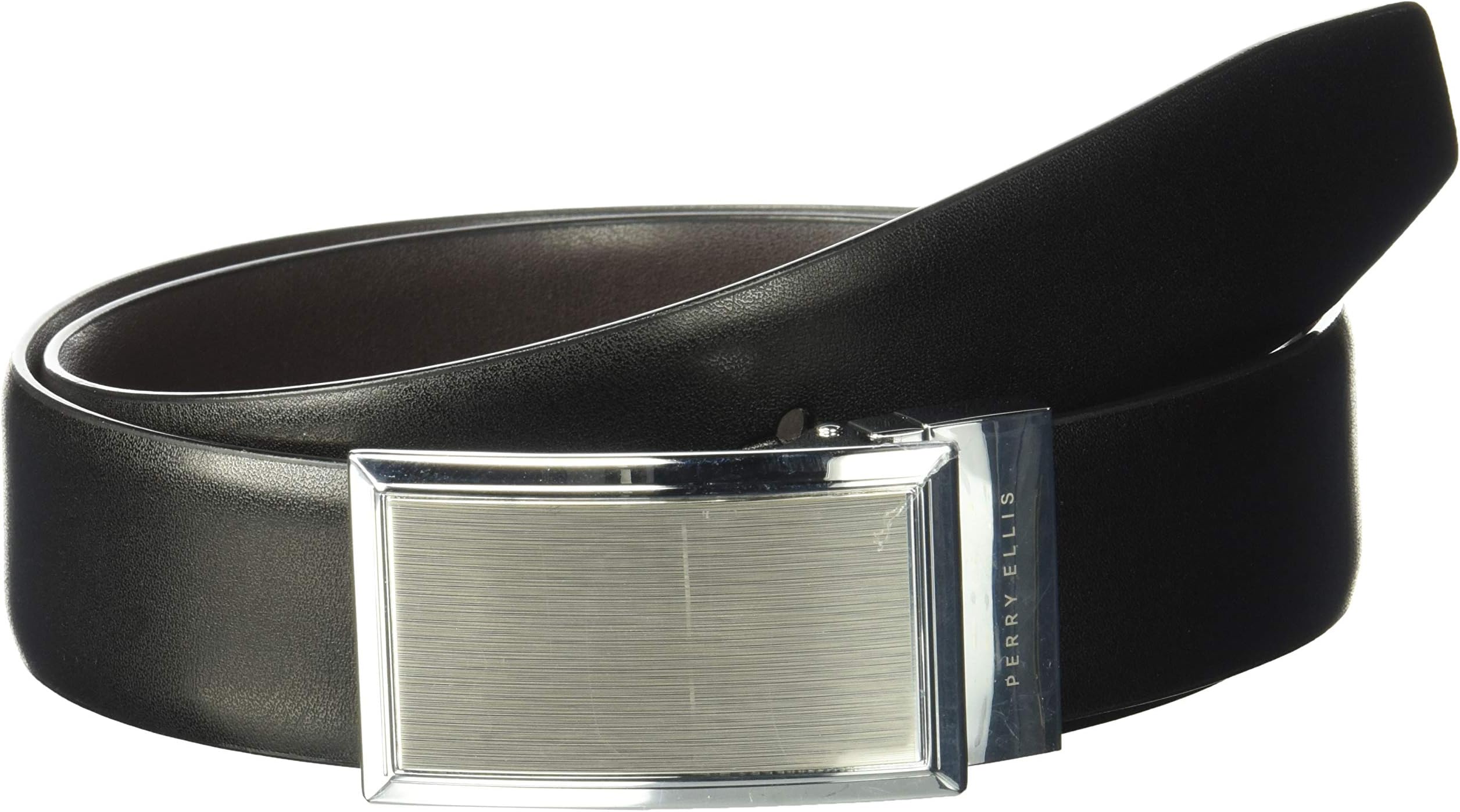 Perry Ellis Men's Portfolio Nickle Finish Plaque Reversible Belt
