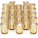 DARJEN Votive Tea Lights Candles Holders for Wedding Centerpieces & Party Decorations ,Table - Mercury Glass , 24Pcs, Gold