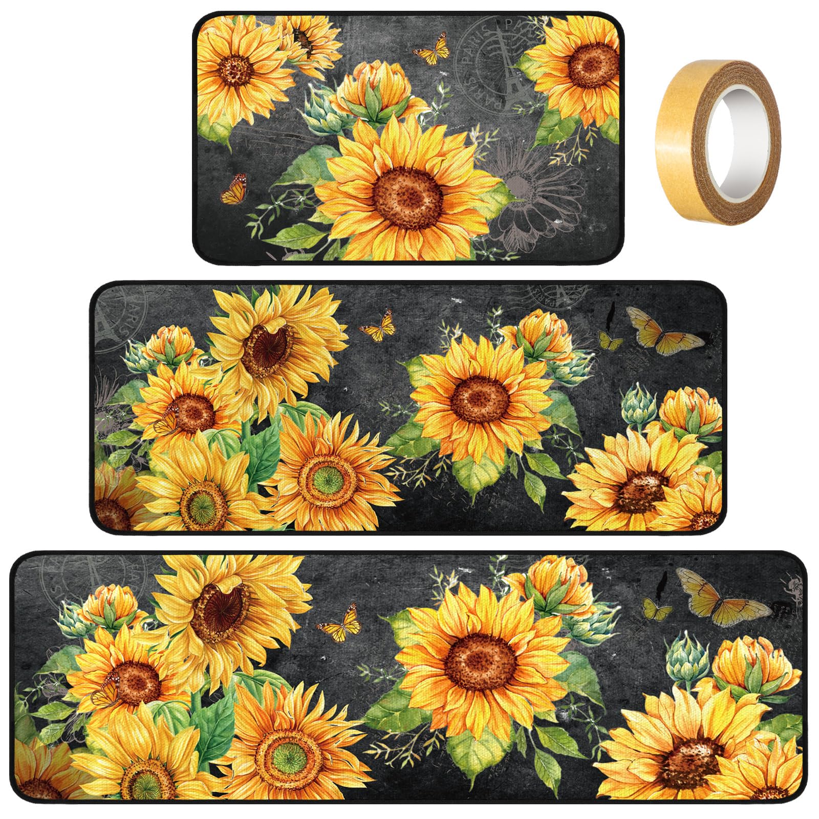 Photo 1 of Fourluoo Sets of 3 Sunflower Kitchen Rugs and Mats Non Slip Kitchen Rugs Washable Sunflower Door Mats for Floor Home Bathroom Cabin Fall Autumn Farmhouse Decor, 3 Sizes
