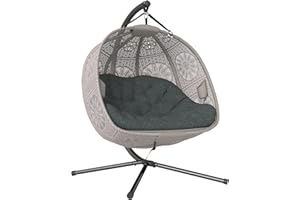 Outsunny Hanging Egg Chair with Stand, Foldable Basket Swing Chair with Removable Washable Cushion, Hammock for Two People, I