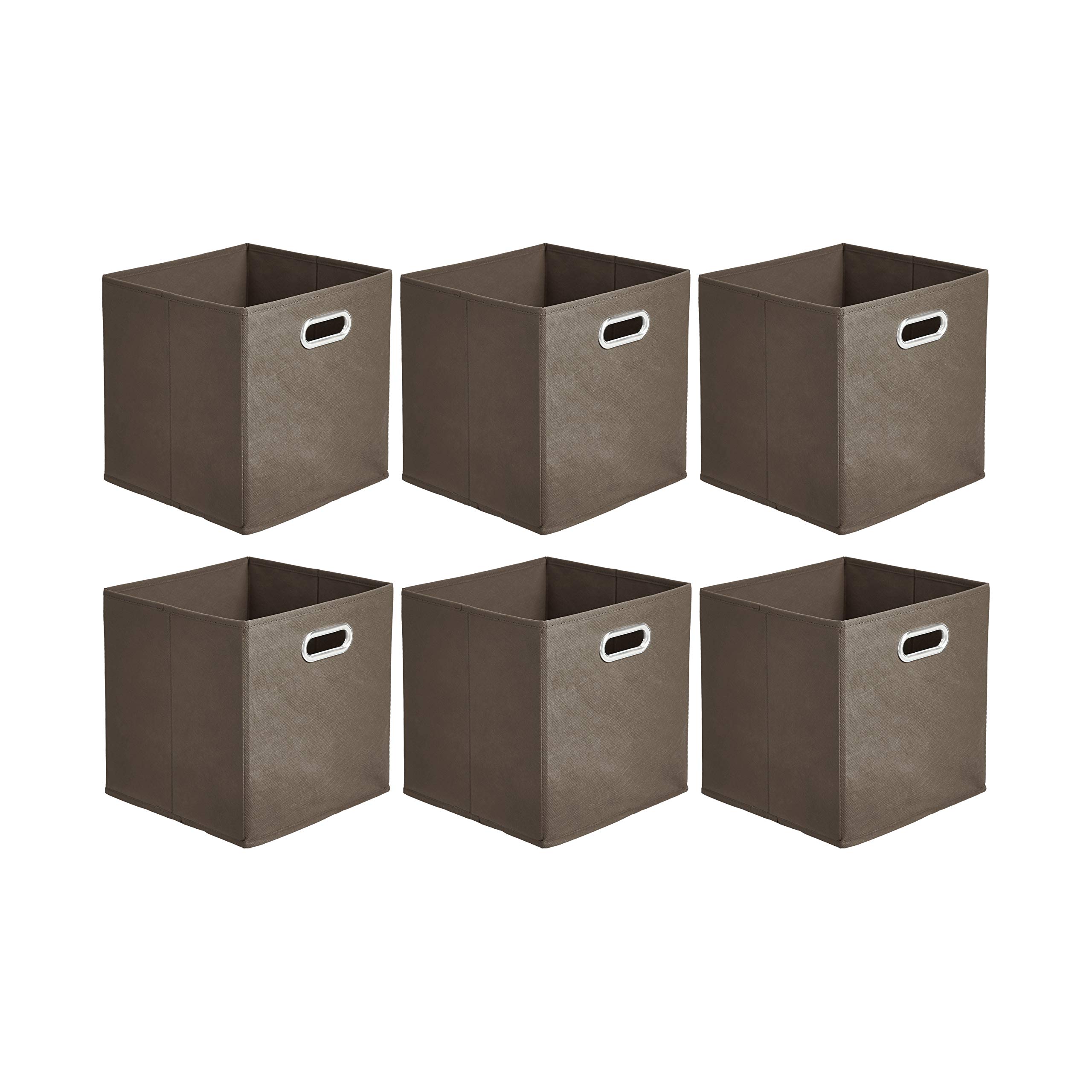 Amazon Basics Collapsible Fabric Storage Cubes with Oval Grommets - 6-Pack, Taupe