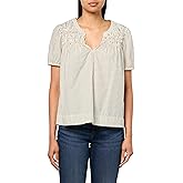 Lucky Brand Womens Smocked Notch Puff Sleeve Top