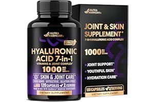 NUTRAHARMONY Hyaluronic Acid Supplements 1000 mg - Collagen | MSM | Boswellia | Vitamin D3, C & E - Hyaluronic Acid Capsules - Skin Hydratation & Joint Comfort Support - 7-in-1 Complex - Made in USA - 120 Capsules
