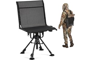 JFHID 360° Silent Swivel Hunting Blind Chair, No Armrests, Breathable Mesh Back, Adjustable Height, Folding Portable Ground Seat, Telescopic Legs, Anti-Slip Duck Feet, Cup Holder, Deer Camping