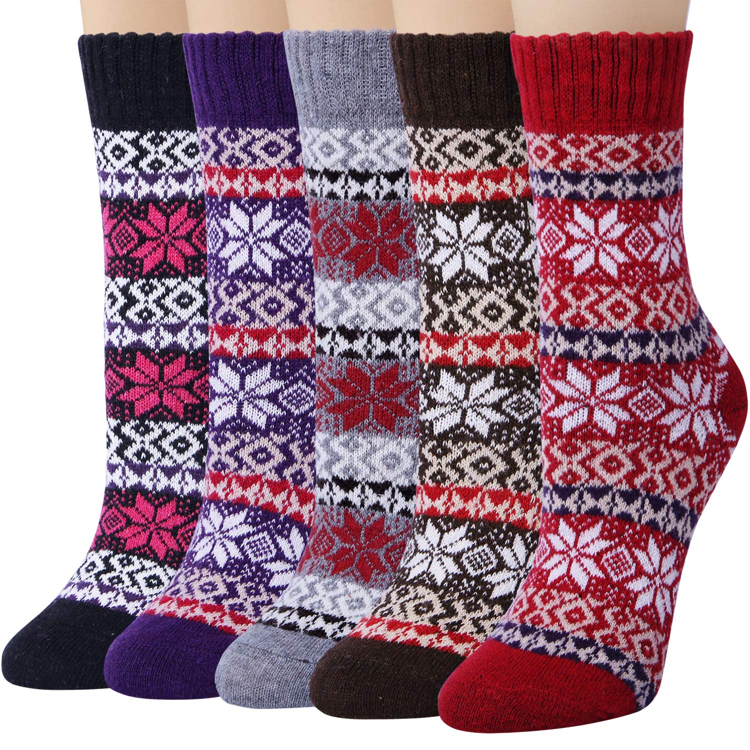 Loritta5 Pairs Wool Socks for Women Stocking Stuffers Gifts Winter Warm Hiking Crew Boot Socks