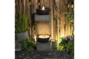 Bumilgar Waterfall Fountain Outdoor Garden Decor for Patio, Backyard, Deck, Porch and Home Art Decor, Outdoor Fountains and Waterfalls with Lights and Pebbles 33.9 Inch
