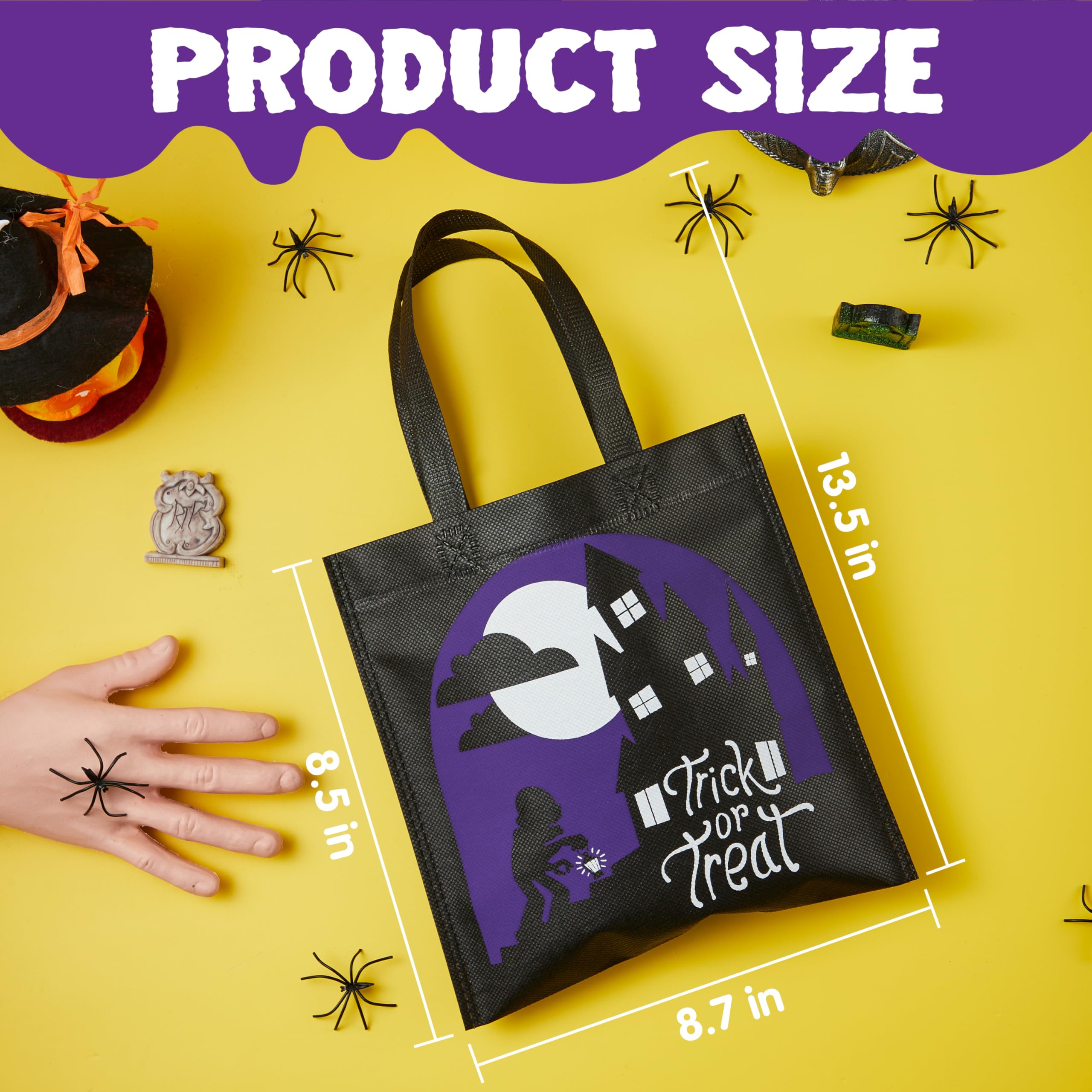 JOYIN 32 Non-Woven Halloween Tote Gift Bags Colorful for Kids, 6 Patterns Design Trick or Treat Bags for Kids Classroom Party Favor Supplies, Reusable Goody Candy Bag, Halloween Snacks Goodie Bag Bulk