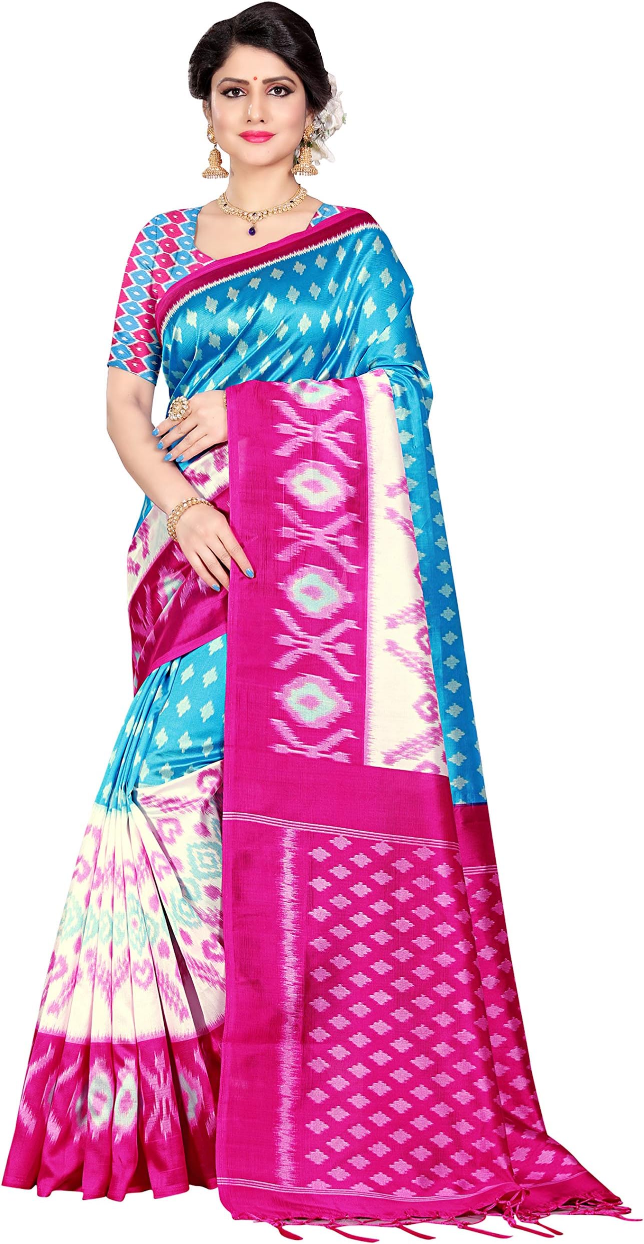 The Fashion Outlets Fancy Printed Designer Bhagalpuri Art Silk Saree With Blouse Piece
